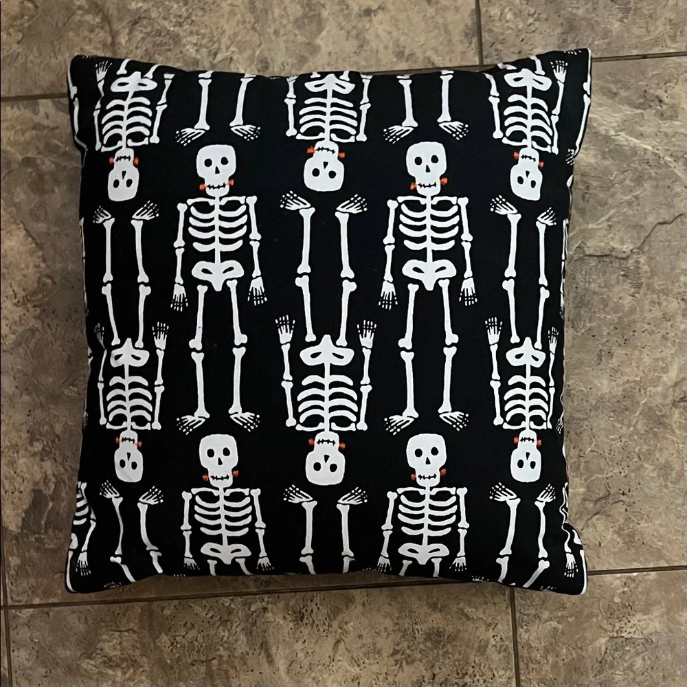 Skeleton Print Black and White Pillow